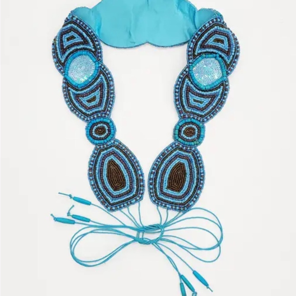 Vintage in Bag Raj Clementina Boho Chic Beaded TurquoiseBlue and Brown Belt